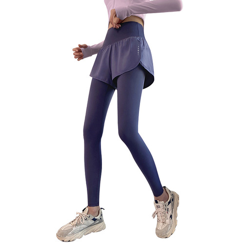 Women's Yoga Pants High Waist Hip Lifting Thin Tight Breathable Long Fitness Pants Running Fake Two Piece Sports Pants Wholesale