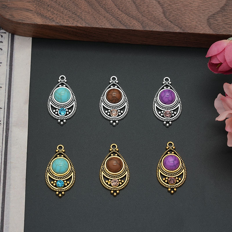 European and American Cross-Border Aliexpress Simple Ethnic Style Flower Water Drop Hoop Turquoise Earrings Set Ear Accessories Wholesale