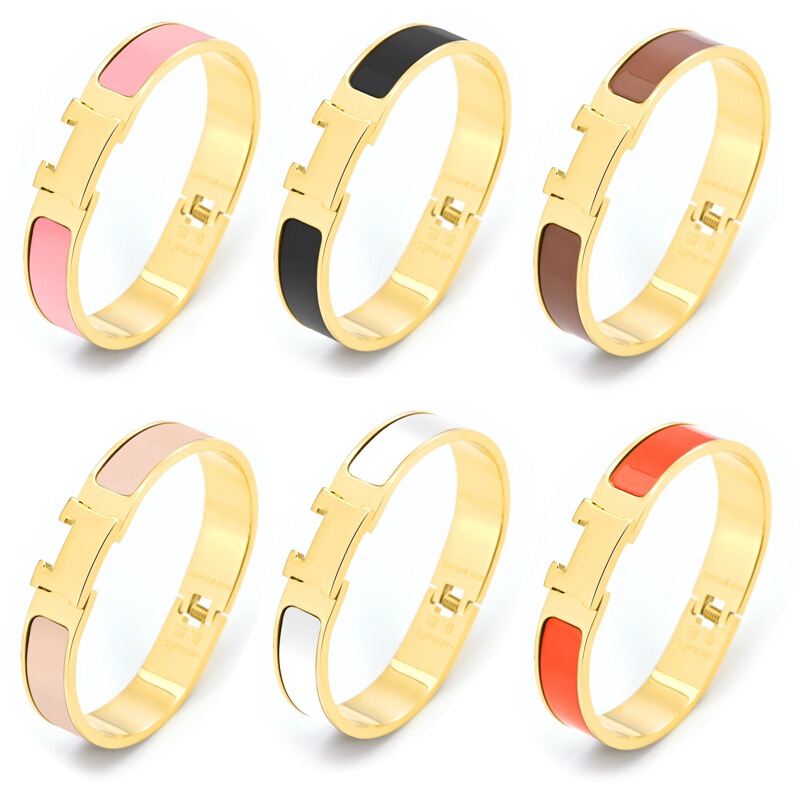 Gold Plated Stainless Steel Love Home Spring Buckle Letter H Bracelet Designer Jewelry Color Enamel Titanium Steel Couple Bracelet Gold Plated Stainless Steel Love Home Spring Buckle Letter H Bracelet Designer Jewelry Color Enamel Titanium Steel Couple Bracelet
