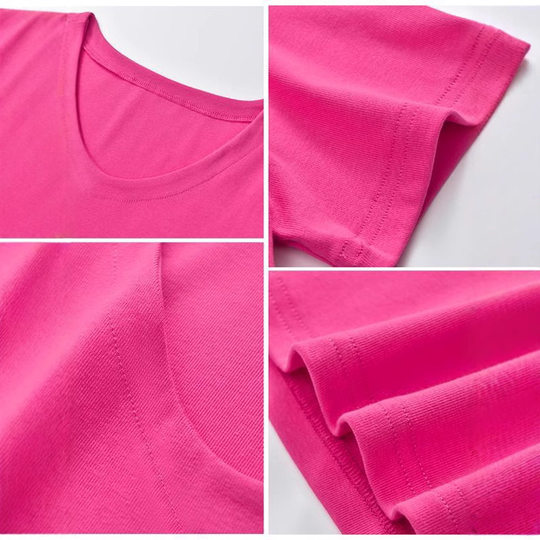 Rose Red Shoulder Short-sleeved Women's T-shirt Summer V-neck Top Slim-fit Slimming Waist Summer 2025 New Women's Half-sleeved