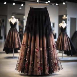 独特高级遮肉温柔甜美印花半身裙女2026秋季新款高腰减龄长款裙子