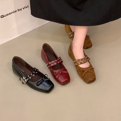 内增高红色玛丽珍单鞋女鞋子2025春秋季配裙子芭蕾舞蝴蝶结晚晚鞋