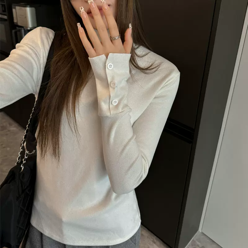 仿羊绒半高领秋冬加厚长袖打底衫女内搭t恤中领可外穿设计感上衣