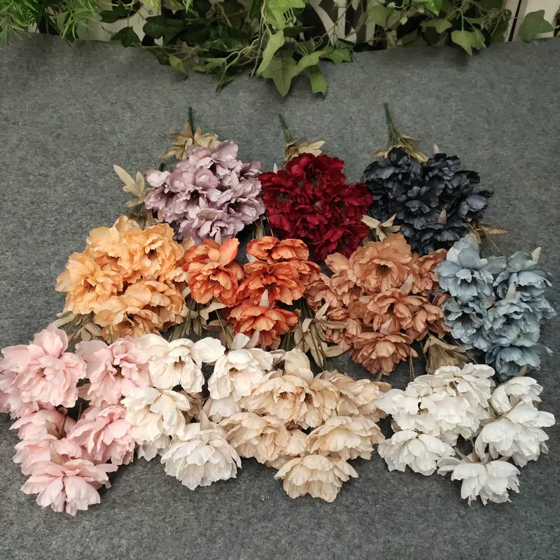 婚庆假花3头牡丹仿真花 欧式装饰9头插花 家居装饰INS厂家批发