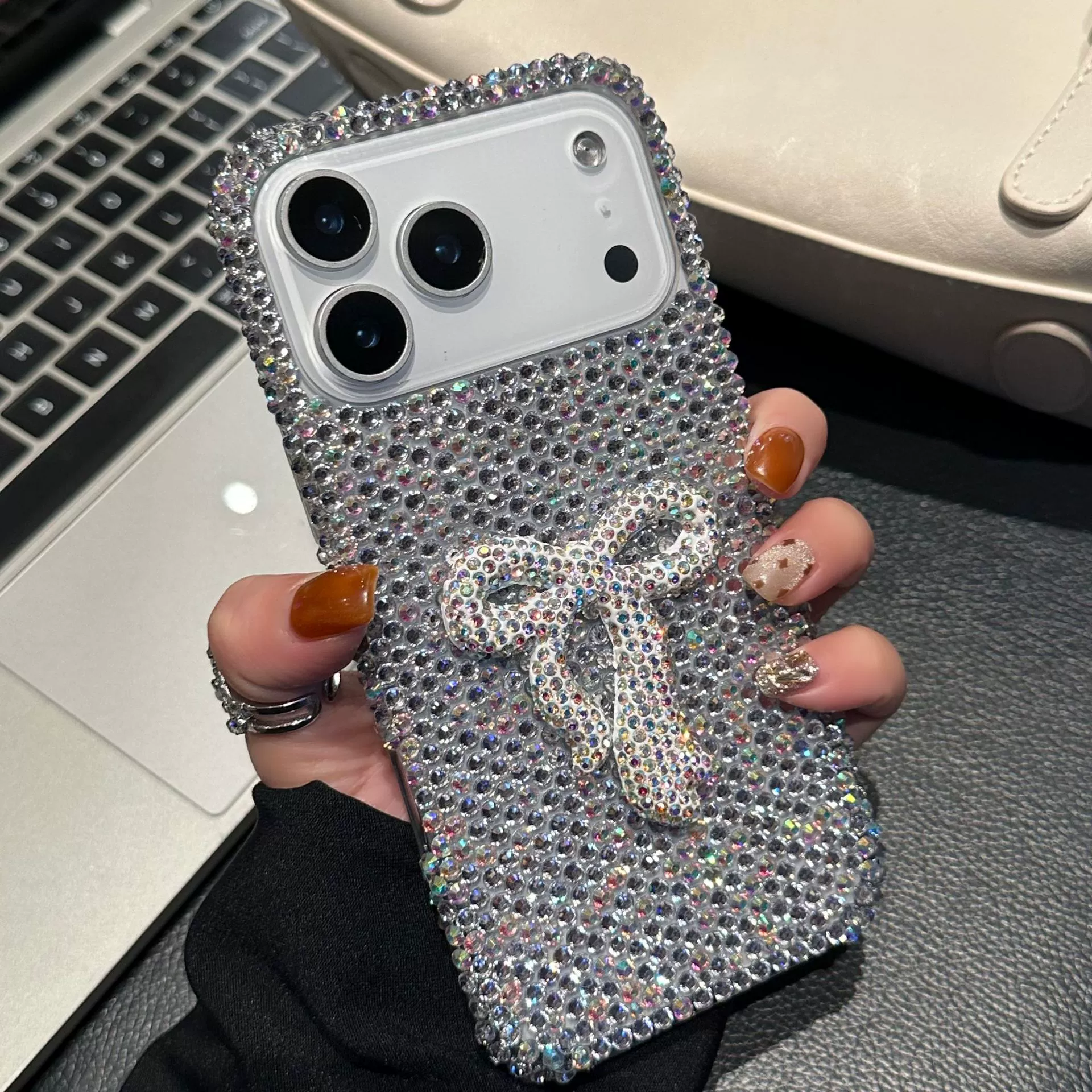Apple, совместимый iPhone 17 с бантом, чехол для телефона, ремешок, инкрустированный бриллиантами, iphone, 17promax