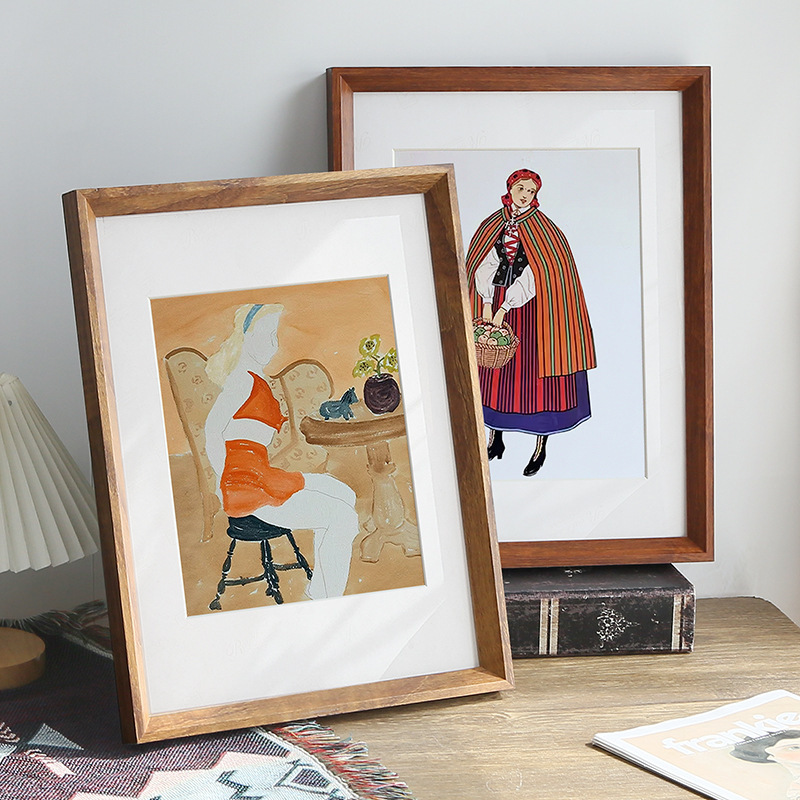 Solid wood wall-mounted picture frame wall-mounted new Chinese style framed calligraphy frame framed display puzzle simple large photo frame