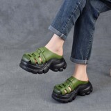 以一 Летние кожаные плетеные тапочки на платформе для отдыха, высокие слайдеры, воловья кожа