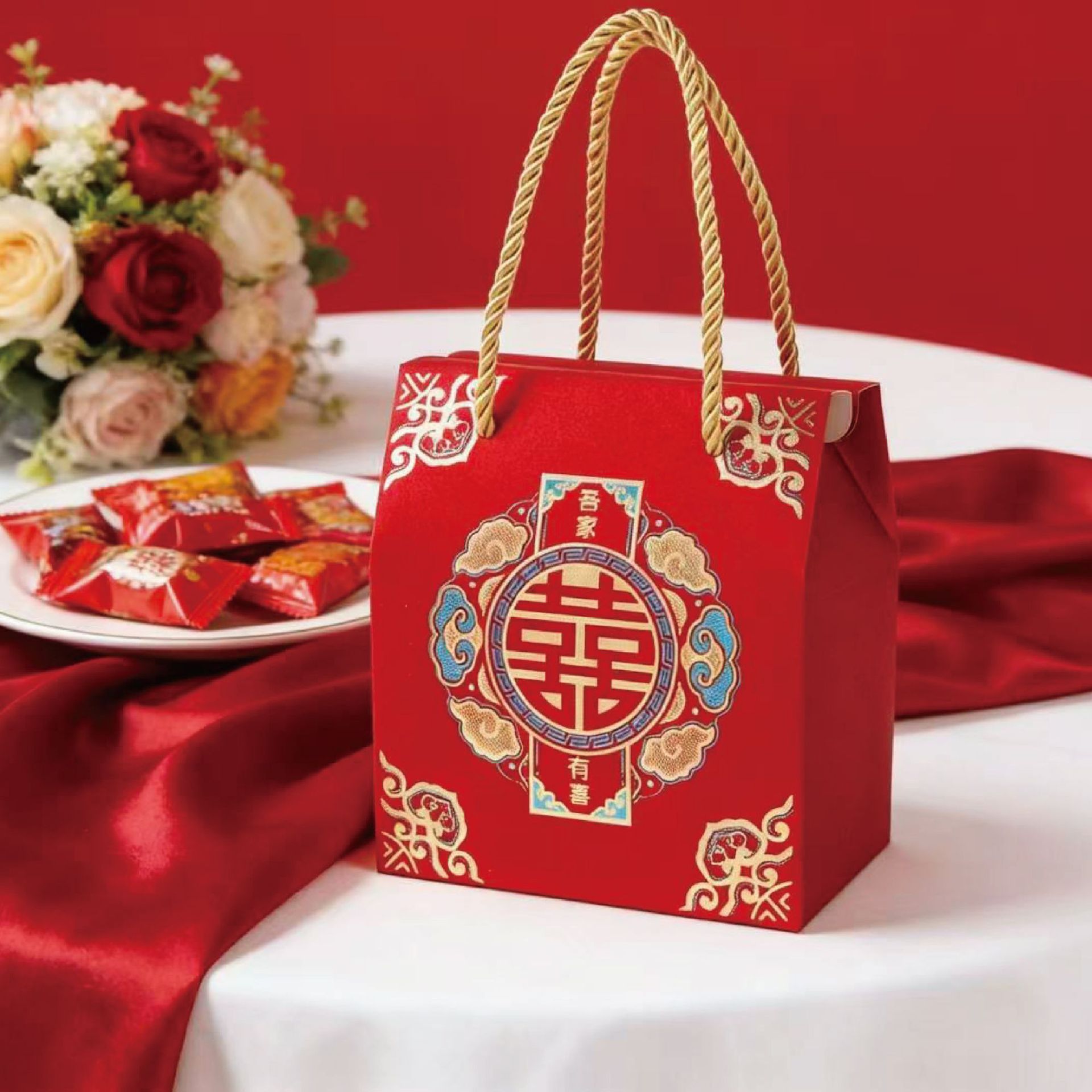 Bridesmaid Gift Box, Wedding Candy Packaging Box, Empty Wholesale Hand-Held Wedding Candy Box, Chinese-Style Wedding Candy Box, Festive Gift Box