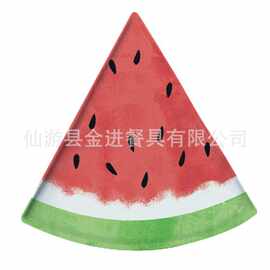 跨境工厂新款夏季西瓜披萨盘 创意扇形盘 可定制图片 食品级安全