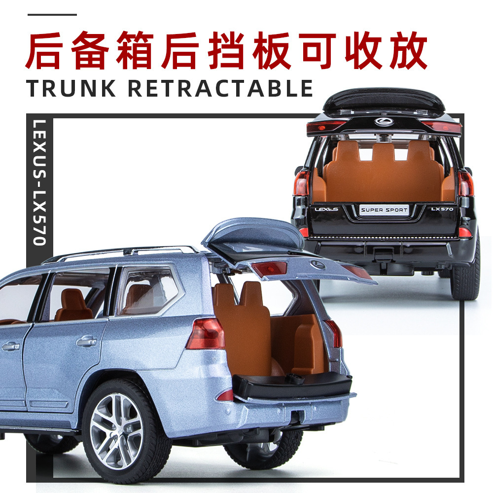 Modelo de coche de aleación 1: 24LX570 Lago tire hacia atrás con sonido y luz off-road Boy juguete coche música modelo adornos