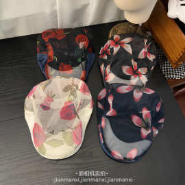 帽子女夏季网纱贝雷帽镂空花朵遮阳帽韩版时尚户外透气防晒鸭舌帽
