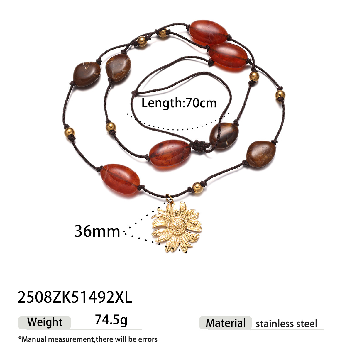 Tiana Europa y América collar de colgante de flores de acero inoxidable nicho ligero de lujo largo acrílico trenzado collar de cuentas joyas