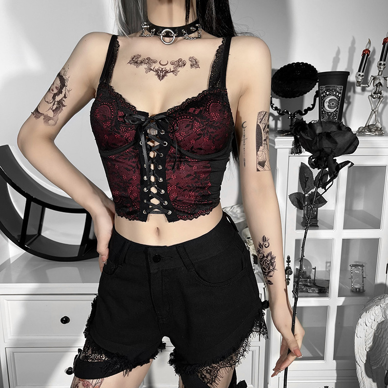 YL21022 Dark Style 2024 Early Spring Women's New Small Sling Lace Backless Strap Small Vest for Women