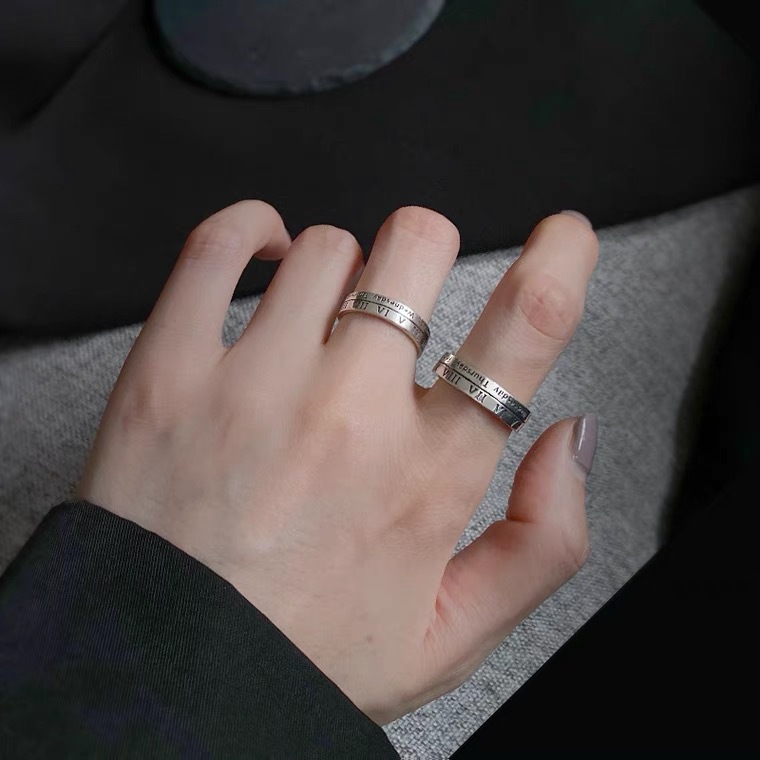 Vintage Roman Numeral Niche Design, Unisex Couple Adjustable Open Ring, Unique Design_voghion.com