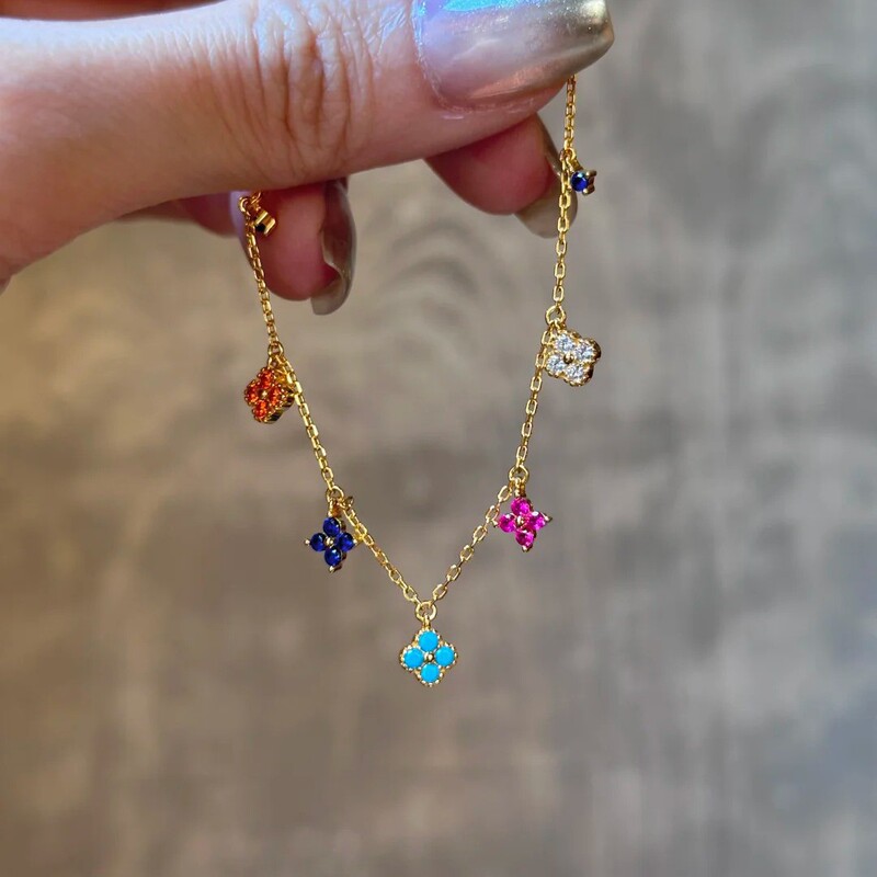 【Monet's Garden】Dopamine-Colored Four-Leaf Clover Bracelet for Women, Summer, Brightening, Niche, Light Luxury, Elegant, High-End Feel