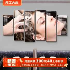 网红美发店背景墙面装饰画发型发廊挂画图片海报复古个性理发壁画