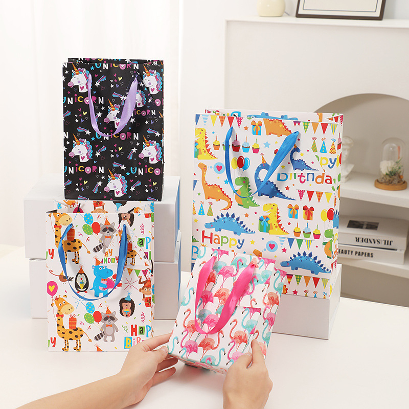 Foreign trade handbag manufacturers handbag gift bag packaging bag cartoon gift bag dinosaur paper bag in stock
