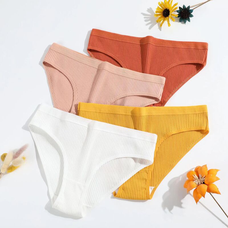 New Cotton Threaded Girl's Briefs Solid Color Low Waist Comfortable Breathable Double-Layer Panties Factory Direct Batch