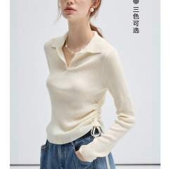 针织衫女2025秋冬新款显瘦设计感抽绳polo领长袖上衣