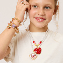 欧美跨境新款时尚个性时尚开合草莓爱心吊坠珍珠项链电镀金保色