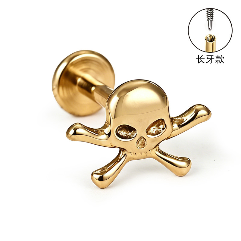 F136 Titanium Alloy Long Tooth Ear Studs, Carved Ear Bone Studs with Zircon, G23 Titanium Body Piercing Jewelry detail image 34