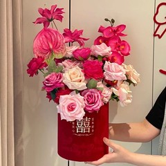 婚房摆件花红色喜庆新房客厅装饰花婚礼布置结婚插花抱抱桶
