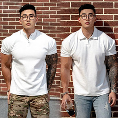 POLOボタンなし袖口運動通気レジャー訓練高弾tシャツ新中国式ヘンリー襟襟襟大