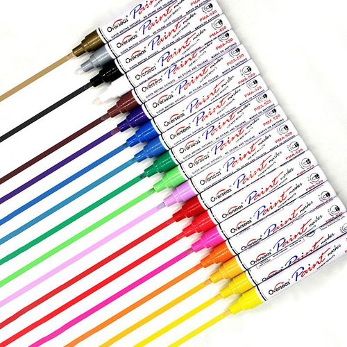 亚马逊美术油漆笔套装火漆上色笔批发12色彩色防水油性白色记号笔