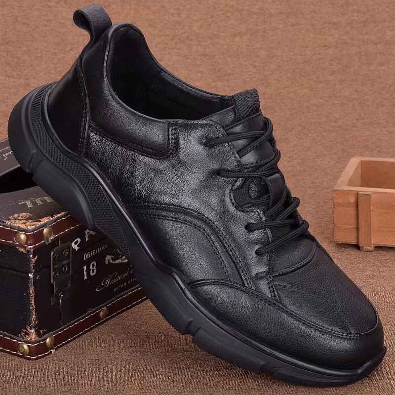 Осенняя мужская обувь 2025 года. Дышащие универсальные кроссовки из натуральной кожи первого слоя из воловьей кожи. Зимняя повседневная кожаная обувь на флисовой подкладке. Мягкая кожаная подошва.