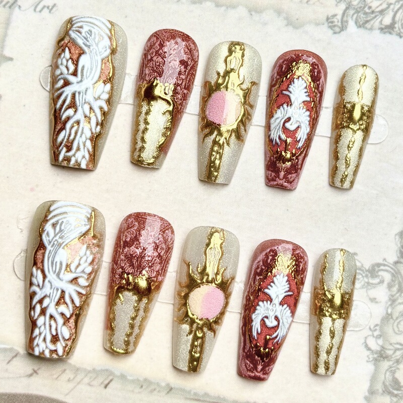 Light Luxury Cat-Eye Gilt Fine Glitter Wearable Nails Gorgeous Palace Baroque Style Manicure Patches Retro High-End Gold Light Luxury Cat-Eye Gilt Fine Glitter Wearable Nails Gorgeous Palace Baroque Style Manicure Patches Retro High-End Gold