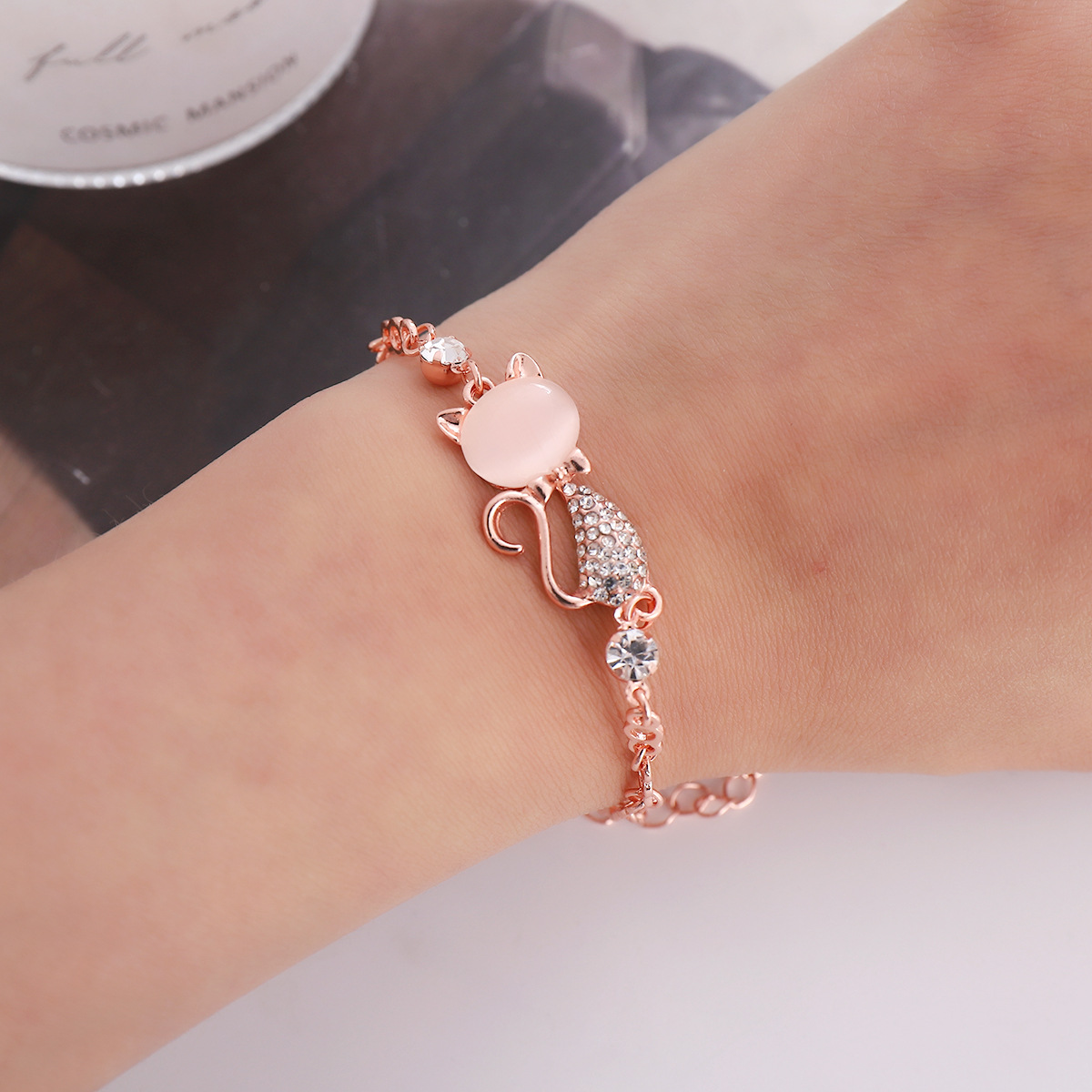 Nuevo estilo coreano pulsera creativa japonés y coreano moda deslumbrante ópalo gato Rosa oro pulsera mujer fábrica al por mayor
