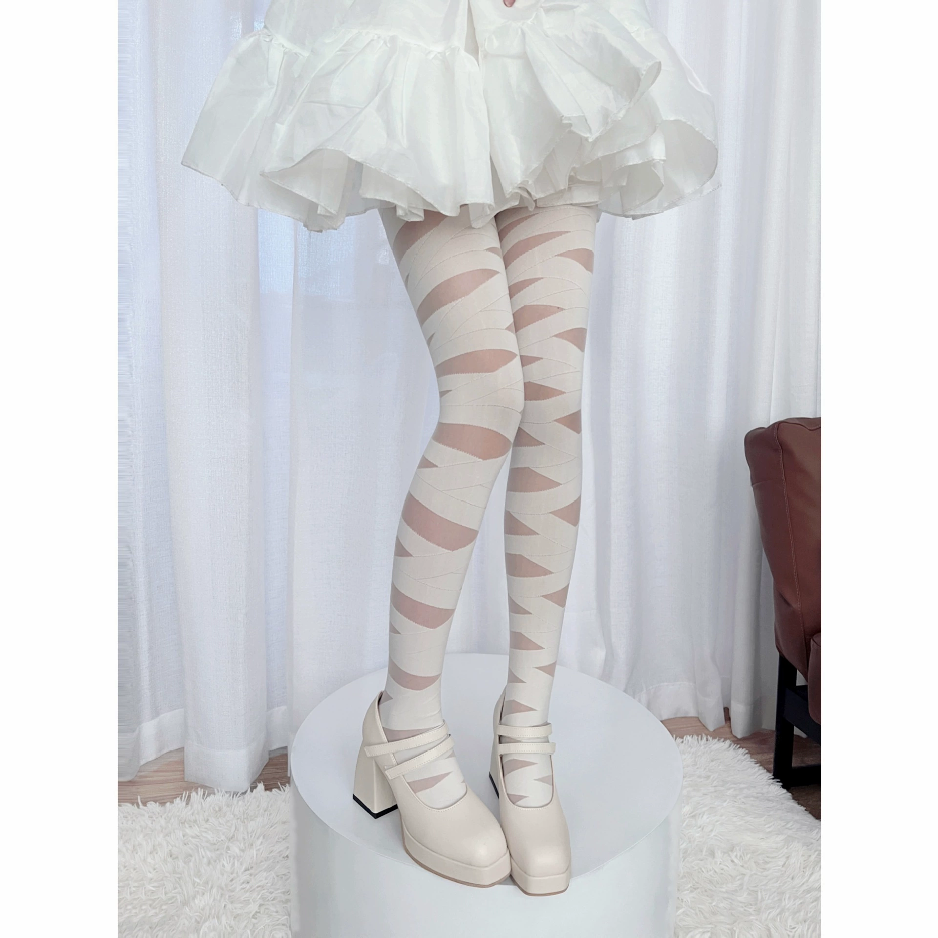 Japanese sexy belt, tights, velvet swan, white elastic bandage, socks, fitted