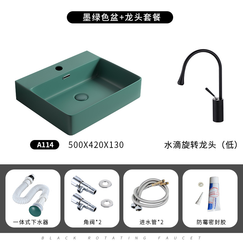 Mesa nórdica lavabo hogar cerámica cuadrado verde oscuro lavabo gran tamaño lavabo único baño