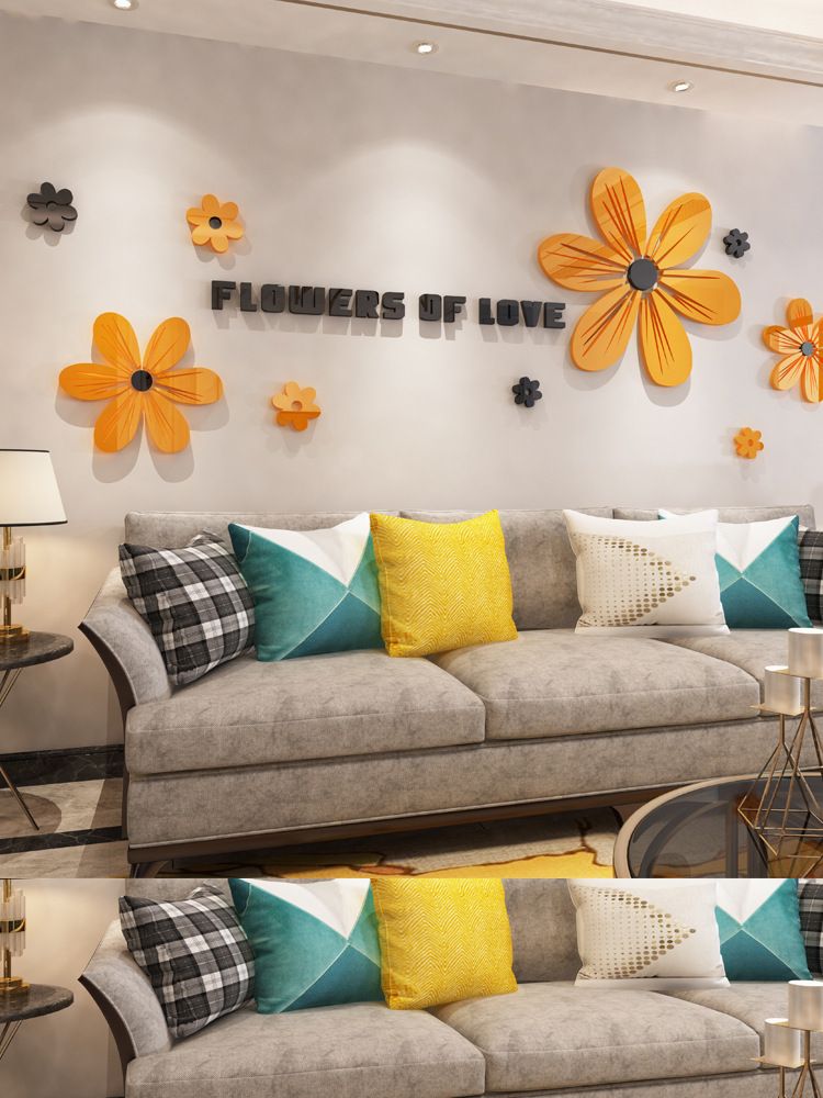 Decoração de parede autoadesiva em acrílico 3D com estampa de flores de verão para sala de jantar, sala de estar, quarto, sofá e parede atrás da TV._voghion.com