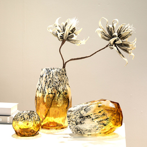 Irregular gradient spot black glass vase fruit bowl arrangement floral decoration home model room display ornament