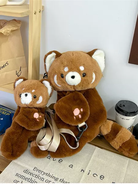 Cross-border New Red Panda Change Backpack Plush Bag Women's Cute Doll Raccoon Crossbody Bag Gift