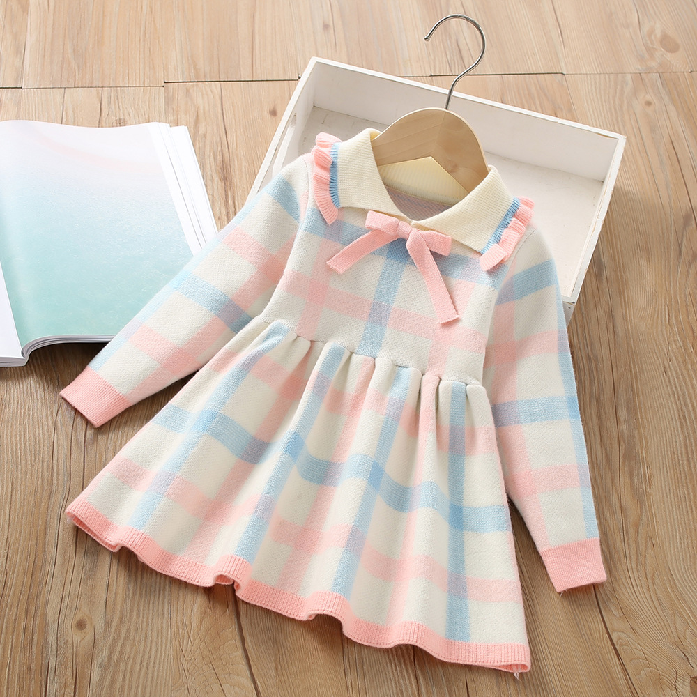 Vestido de punto para niñas manga larga, estilo princesa coreano – abrigado para otoño-invierno 2023.