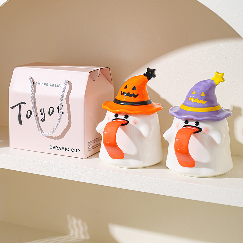 Taza fantasma extraña con tapa de marca taza de cerámica regalo de Halloween taza de café de oficina de alto valor