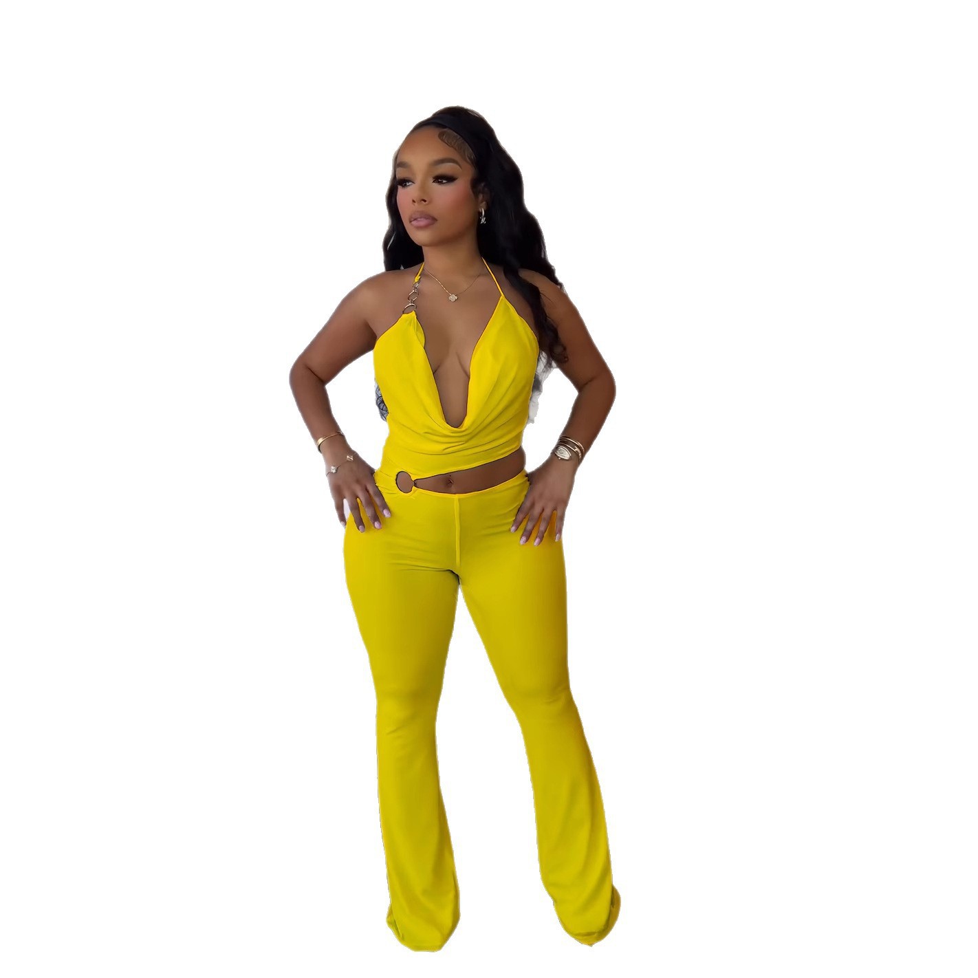 Hot Selling Elegant Sexy Slim Fit Stretch Hollow Ring Halter Strap Jumpsuit