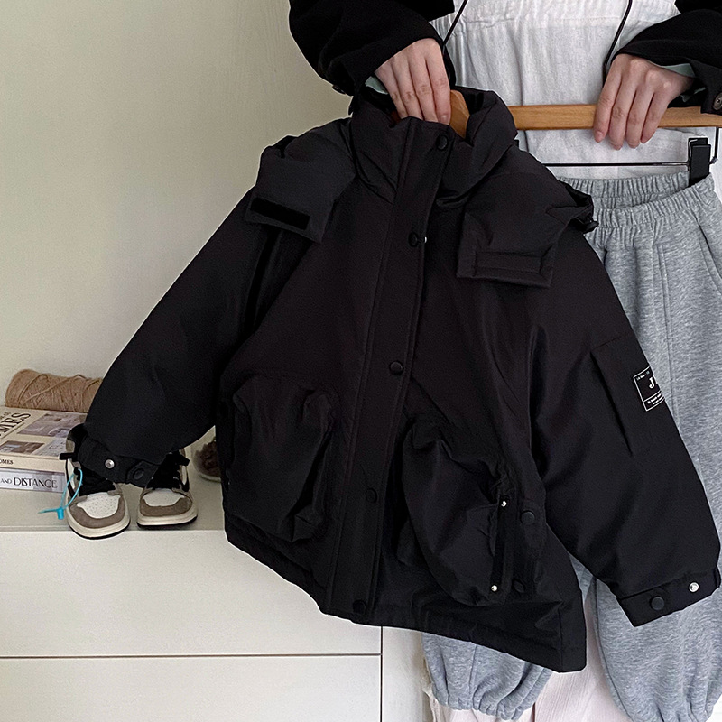 Chaqueta roja para niños, chaqueta encapuchada de invierno para niños, niños mayores, 90 ropa impermeable de acero blanco