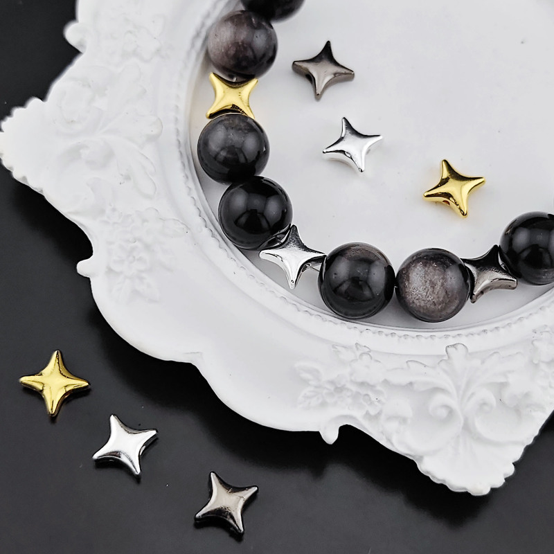 Alloy glossy four-star spacer beads bright silver spacer beads star bracelet with bead bracelet beaded diy jewelry accessories Alloy glossy four-star spacer beads bright silver spacer beads star bracelet with bead bracelet beaded diy jewelry accessories