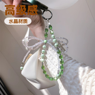 High-End Stereo Crystal Mobile Phone Chain Large Bow Keychain Bag Hanging Chain Pearl Mobile Phone Lanyard Wrist Style