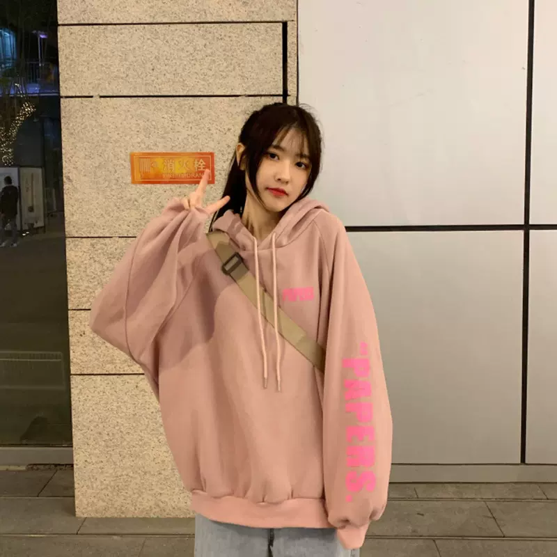 外套女潮ins潮2022秋冬新款韩版学院风宽松加绒连帽长袖卫衣女装