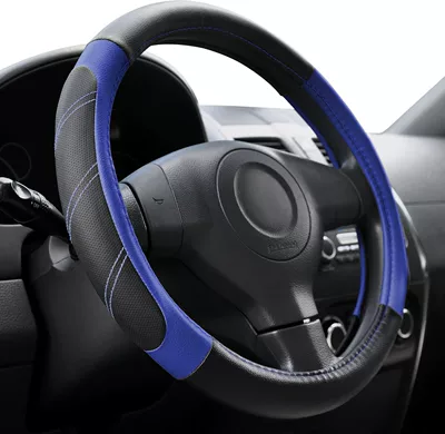Steering wheel cover Breathable, Perforated, Non-Slip, Wear-Resistant 15inch - sports-style-black-blue-38cm