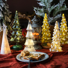 M3NO批发玻璃圣诞树装饰家用桌面摆件闪亮发光小夜灯新年派对橱窗