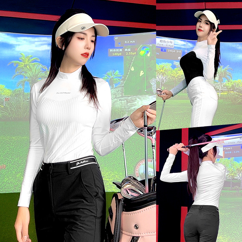 Áo thun dài tay nữ cổ tròn thể thao golf nhẹ thoáng mát — YF737 [Áo sơ mi trắng POLO, YF737 [Áo sơ mi trắng đen POLO