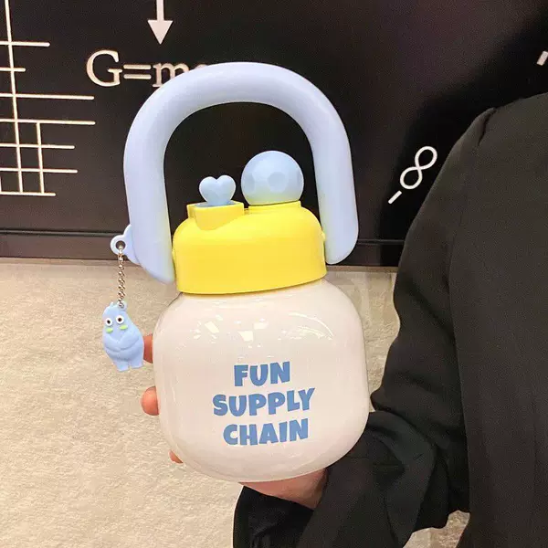 New Large-Capacity Dual-Drink Portable Water Bottle, High-Value Children's Straw Water Cup, Cute Big-Belly Cup, Gift Wholesale
