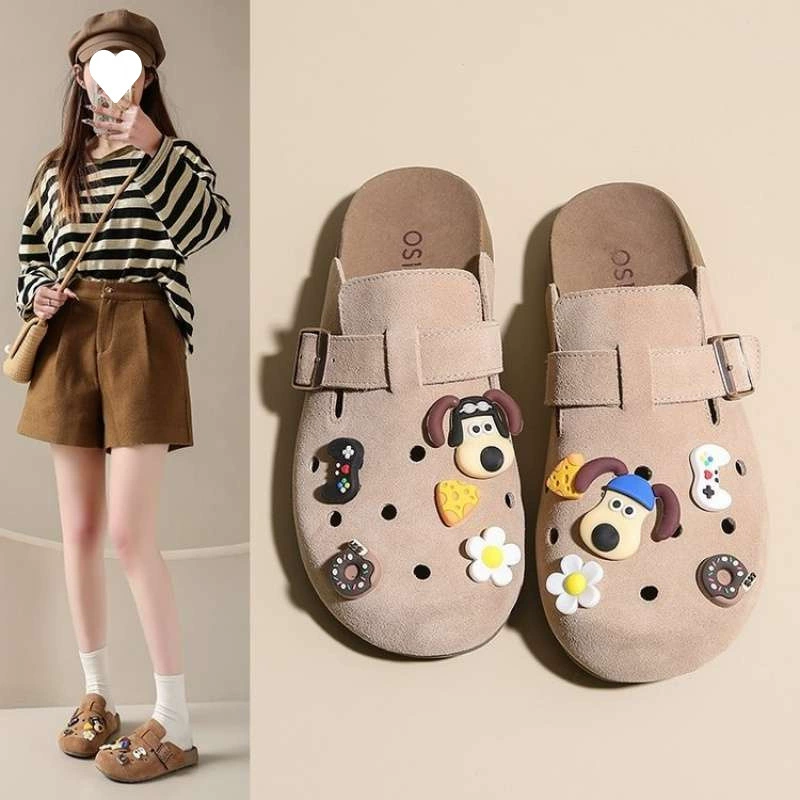 Ретро-босоножки Birkenstock для женщин 2025, новые, с отверстиями для уличной обуви, своими руками, мультяшный дизайн, полусандалии, размеры 34-42, большой размер, мягкая подошва