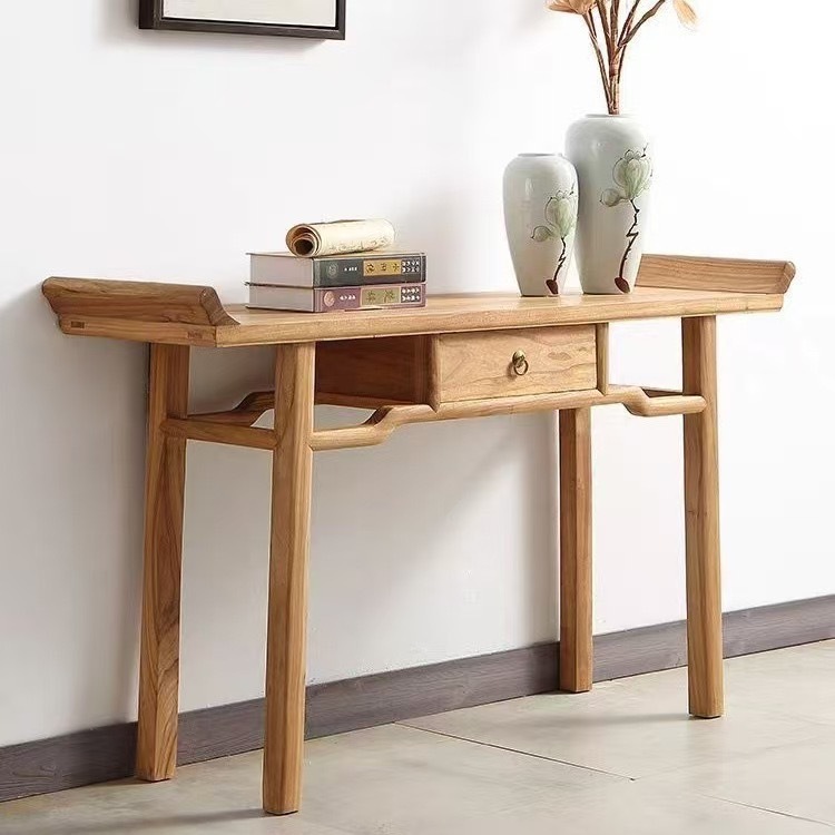 New Chinese-Style Old Elm Wood Altar Table, Solid Wood Zen Incense Table, Buddhist Altar, Home Wall-Mounted Narrow Table, Entrance Table