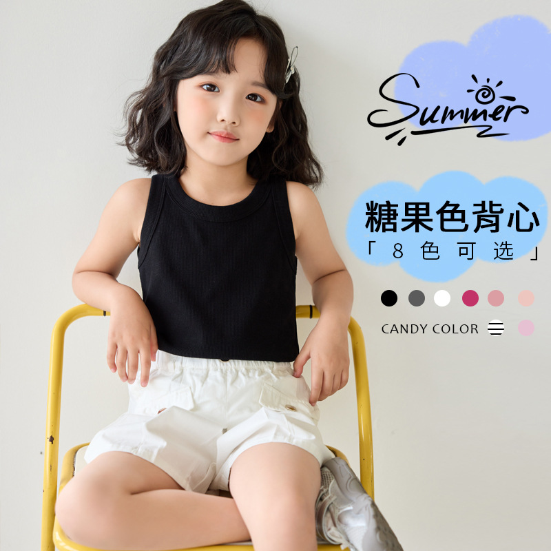 여름 소녀 스레드 조끼 라이크라 코튼 한국 스타일 내부 레이어링 셔츠 베이비 캐주얼 서스펜더 어린이 민소매 티셔츠